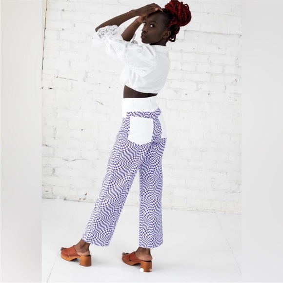 Lisa Says Gah Robyn Jeans Purple Warp Check Straight Leg Denim Rigid Size 30 - Picture 3 of 15